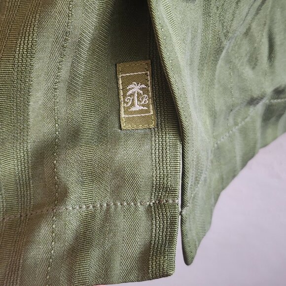 Tommy Bahama Shirt Mens Large Green 100% Silk Palm Leaf Jacquard Camp Button Up - Picture 7 of 13